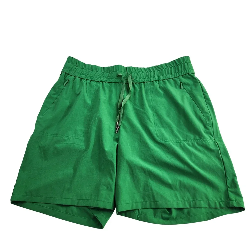 Chico's Zenergy Green Elastic Waist Drawstring Shorts Size 2 US 12 Zipper Pocket